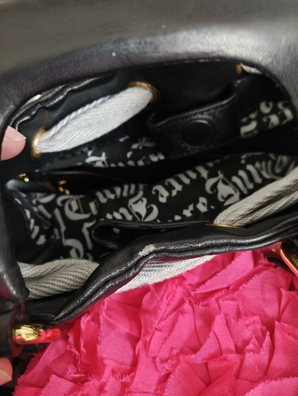 Vintage Juicy Couture Black & Grey Velour, Leather & Sequin Daydreamer Handbag - Picture 12 of 14